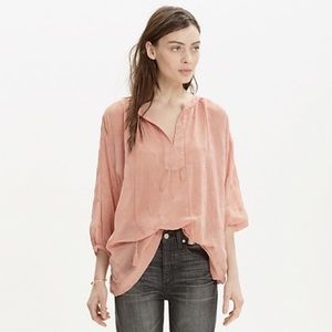 Madewell 3/4 Blush Pink Peasant Top With Ties